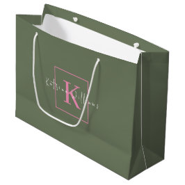 Minimalistisch merklogo saliegroen roze monogram groot cadeauzakje
