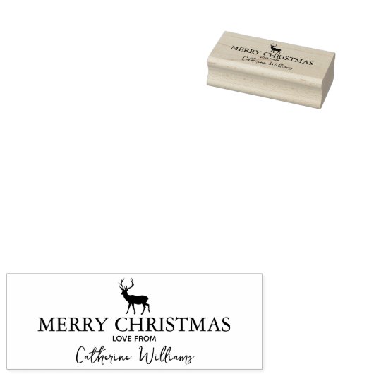 Minimalistisch Merry Christmas Deer Label Rubberstempel (Gestempeld)