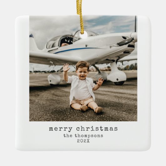 Minimalistisch Merry Christmas Photo Keramisch Orn Keramisch Ornament (Voorkant)