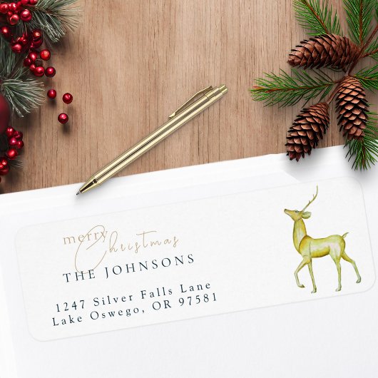 Minimalistisch Merry Christmas Rendier retour adre Etiket