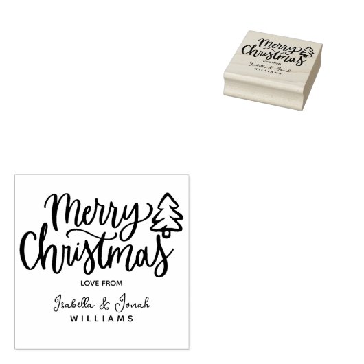 Minimalistisch Merry Christmas Tree Label Rubberstempel (Gestempeld)