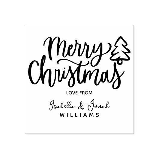 Minimalistisch Merry Christmas Tree Label Rubberstempel (Afrduk)