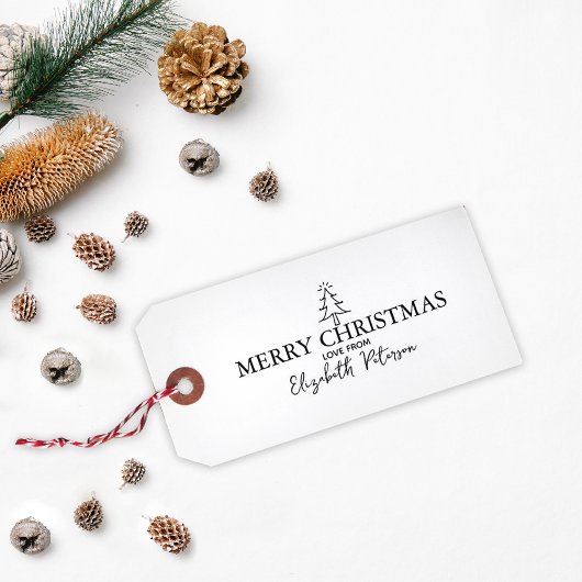 Minimalistisch Merry Christmas Tree Label Rubberstempel