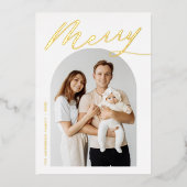 Minimalistisch Merry Gold Script 2 Foto Folie Feestdagenkaart (Voorkant)