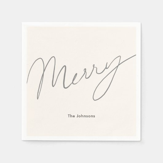 Minimalistisch Merry Script Cream Paper Servet (Voorkant)