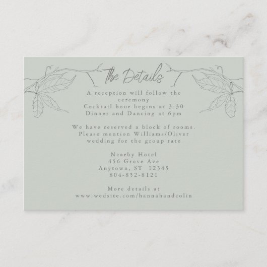 Minimalistisch met de hand getrokken wijnstokken S Informatiekaartje (Voorkant)