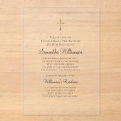 Minimalistisch met Faux Gold Cross Baptismal Acryl Uitnodigingen (Voorkant)