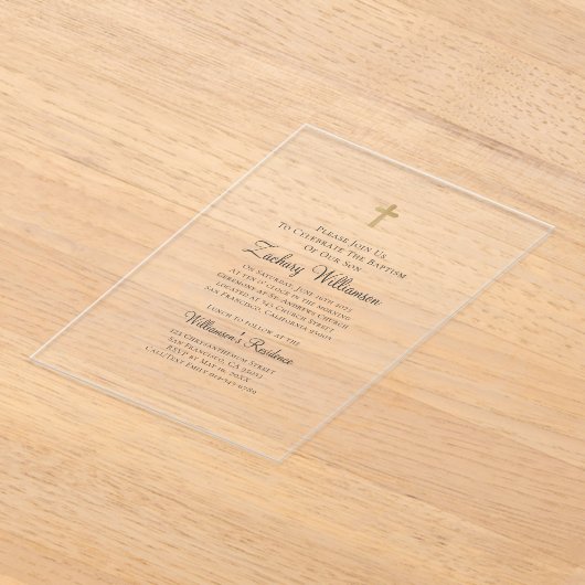 Minimalistisch met Faux Gold Cross Baptismal Acryl Uitnodigingen (Laagn)