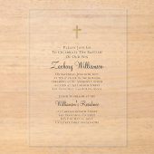 Minimalistisch met Faux Gold Cross Baptismal Acryl Uitnodigingen (Voorkant)