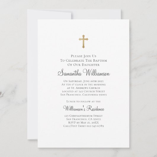 Minimalistisch met Faux Gold Cross Baptismal Kaart (Voorkant)