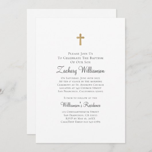 Minimalistisch met Faux Gold Cross Baptismal Kaart (Voorkant / Achterkant)