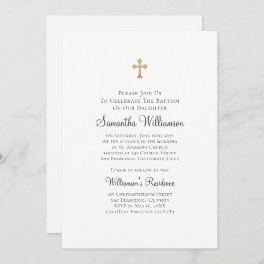 Minimalistisch met Faux Gold Cross Baptismal Kaart (Voorkant / Achterkant)