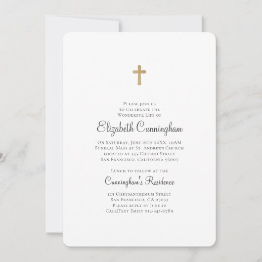 Minimalistisch met Faux Gold Cross Memorial Funera Kaart (Voorkant)