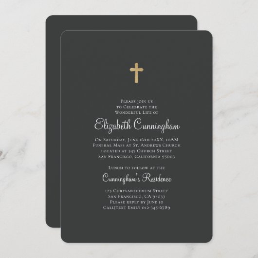 Minimalistisch met Faux Gold Cross Memorial Funera Kaart (Voorkant / Achterkant)