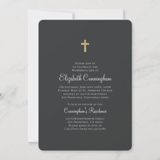 Minimalistisch met Faux Gold Cross Memorial Funera Kaart (Voorkant)
