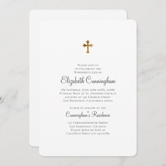 Minimalistisch met Faux Gold Cross Memorial Funera Kaart (Voorkant / Achterkant)