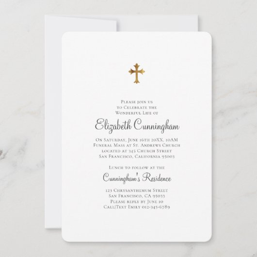 Minimalistisch met Faux Gold Cross Memorial Funera Kaart (Voorkant)