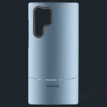 Minimalistisch metallic blauw achtergrond monogram samsung galaxy hoesje<br><div class="desc">Eenvoudig,  modern en elegant afbeelding met een metallic blauwe achtergrond. Glanzend blauw streepaccent en een monogram.</div>
