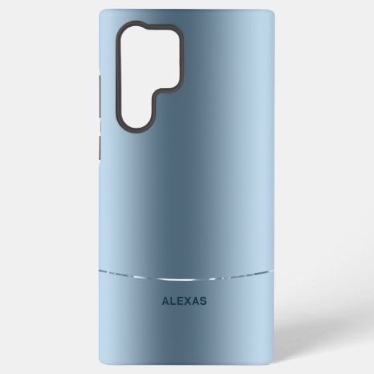 Minimalistisch metallic blauw achtergrond monogram samsung galaxy hoesje (Achterkant)