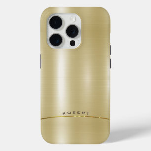 Minimalistisch metallic goud monogram iPhone 15 pro case