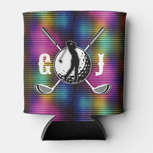 Minimalistisch Metallic Kleurrijke Golf Monogram O Blikjeskoeler (Voorkant)