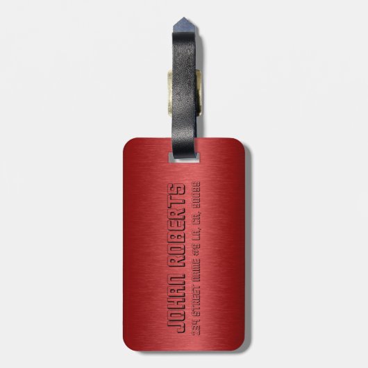 Minimalistisch Metallic Rood Geborsteld Aluminium  Bagagelabel (Achterkant verticaal)