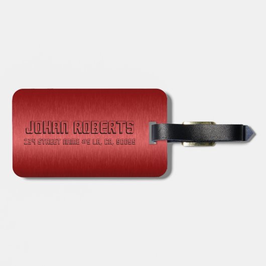 Minimalistisch Metallic Rood Geborsteld Aluminium Bagagelabel (Achterkant horizontaal)