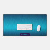 Minimalistisch metallic turkoois geborsteld alumin bureaumat (Keyboard & Muis)