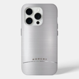 Minimalistisch metallic zilver monogram iPhone 15 pro case