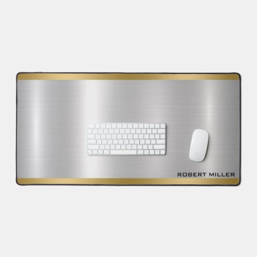 Minimalistisch metallic zilvergoud accent monogram bureaumat (Keyboard & Muis)