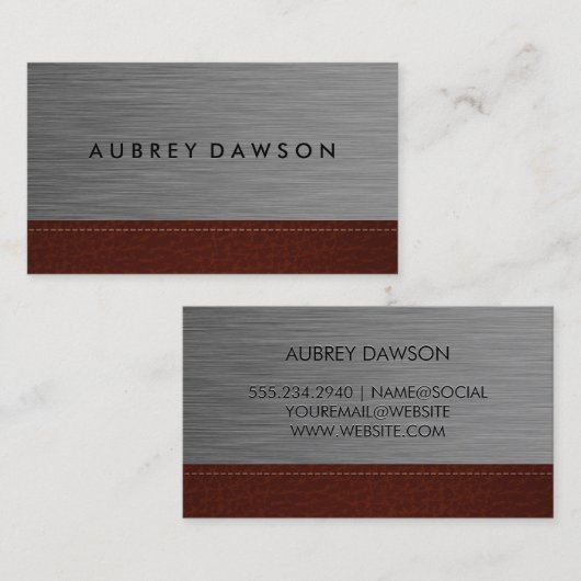 Minimalistisch metallisch | Gesitteerd leder Visitekaartje (Voorkant / Achterkant)