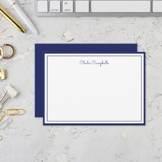 Minimalistisch Midnight Blue, 2 Borders, handteken Notitiekaartje
