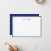 Minimalistisch Midnight Blue, 2 Borders, handteken Notitiekaartje (Voorkant / Achterkant in situ)