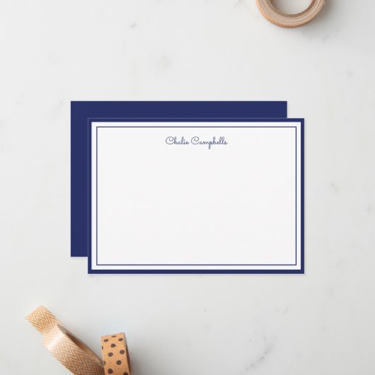 Minimalistisch Midnight Blue, 2 Borders, handteken Notitiekaartje (Voorkant / Achterkant in situ)