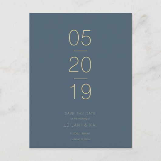 Minimalistisch Midnight Blue Save the Date Briefka Aankondigingskaart (Voorkant)