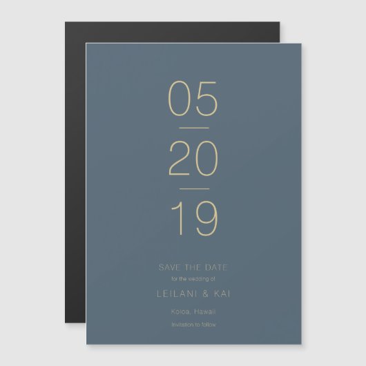 Minimalistisch midnight Blue Save the Date Magnetische Uitnodiging (Voorkant / Achterkant)