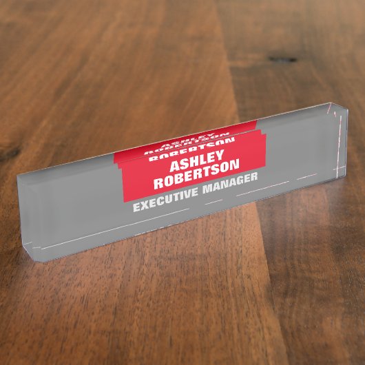 Minimalistisch minimalistisch rood grijs naambordje (Zijkant)