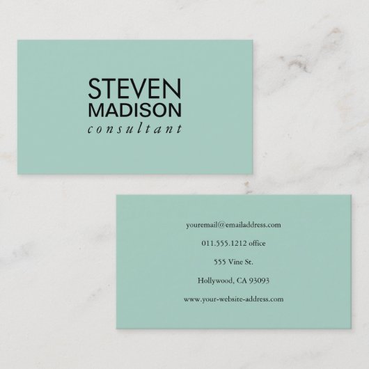 Minimalistisch Mint Green Visitekaartje (Voorkant / Achterkant)