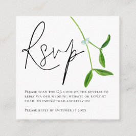 Minimalistisch Mistletoe Script QR Code Weddenscha Informatiekaartje
