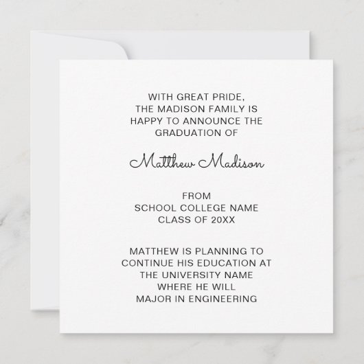 Minimalistisch Modern 1 Photo Square Afstuderen Aankondiging (Achterkant)