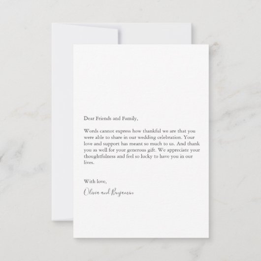 Minimalistisch modern aangepast bericht over het b bedankkaart (Achterkant)