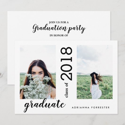 Minimalistisch Modern Afstuderen twee foto's Kaart (Voorkant / Achterkant)