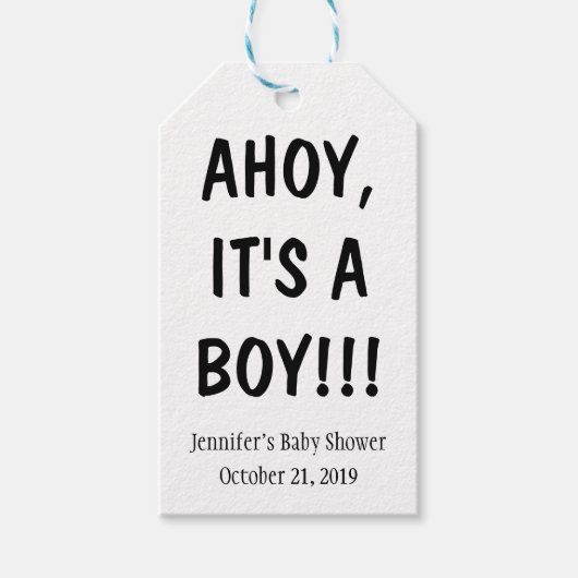Minimalistisch modern Ahoy Het is een Boy Baby sho Cadeaulabel (Voorkant)
