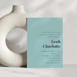 Minimalistisch Modern Aqua Blue Simple Bat Mitzvah Kaart<br><div class="desc">Moderne minimalistische Aqua Blauw en Grijs Retro Eenvoudige Bruiloft Vleermuis Mitzvah Uitnodiging</div>