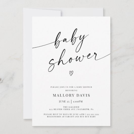 Minimalistisch Modern Baby shower Script Kaart (Voorkant)