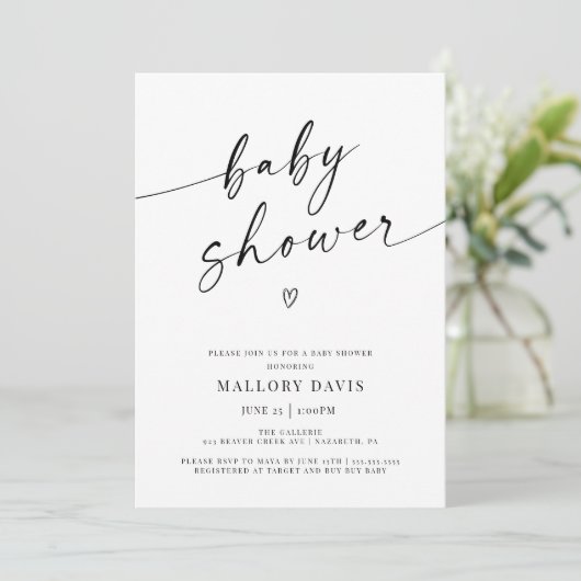 Minimalistisch Modern Baby shower Script Kaart (Staand voorkant)