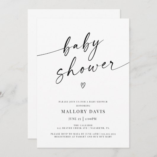 Minimalistisch Modern Baby shower Script Kaart (Voorkant / Achterkant)