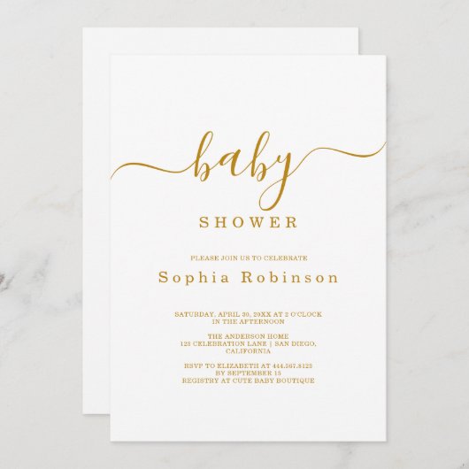 Minimalistisch modern Baby shower voor goudkalligr Kaart (Voorkant / Achterkant)