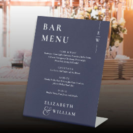 Minimalistisch modern barmenu in marineblauw reclamebord met voetstuk