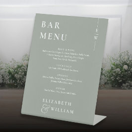 Minimalistisch modern barmenu in saliegroen reclamebord met voetstuk